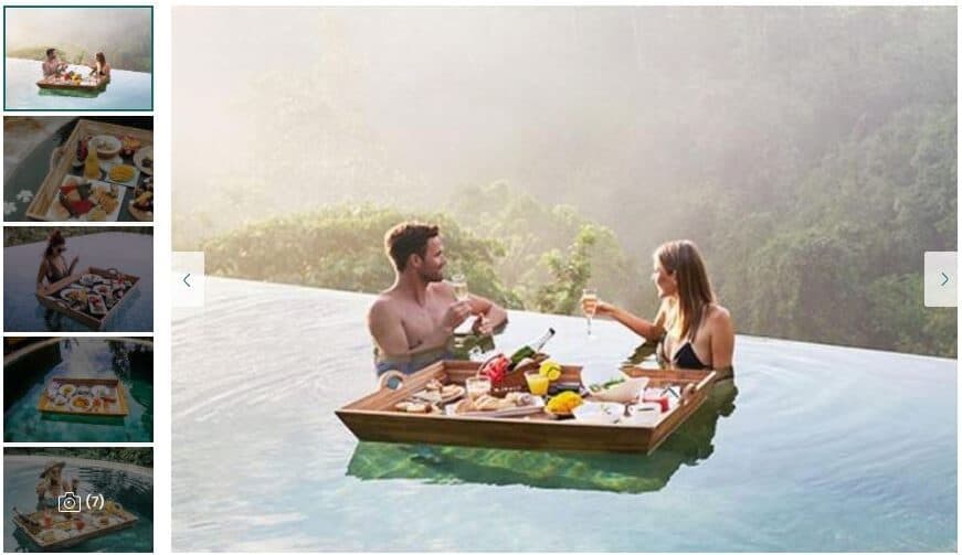 infinity pool floating breakfast in the jungle