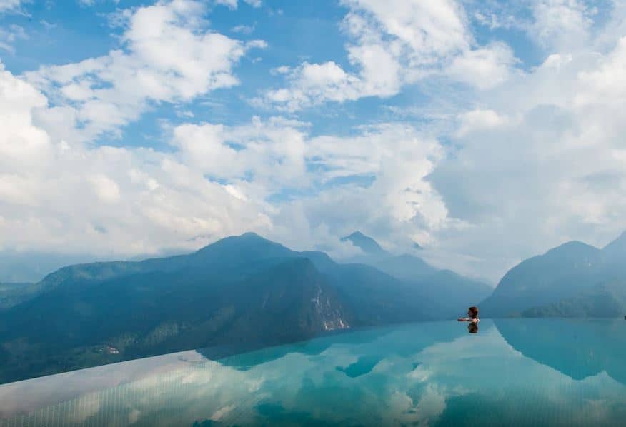 one of the best floating breakfasts in the world with views of mountains