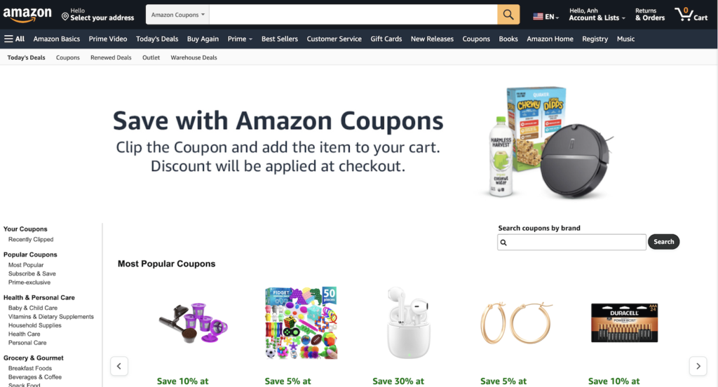 amazon in US coupons